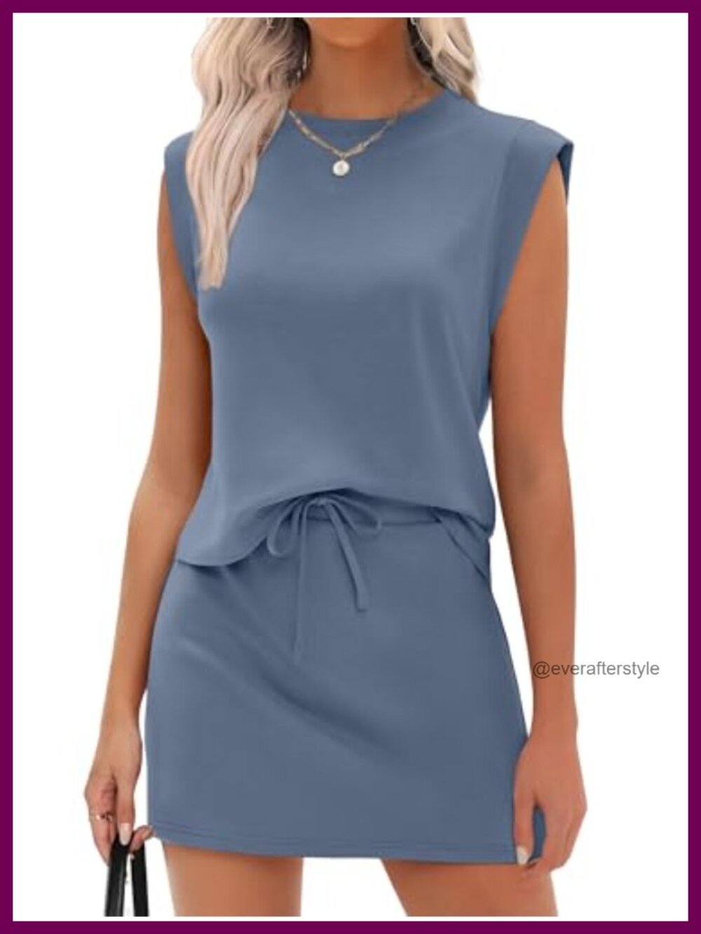 Women's 2 Piece Skirt Set Cap Sleeve Top Drawstring Waist Skort